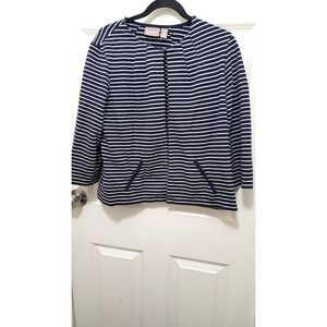 Chicos Women's Striped Jacket Size 2/L us Navy/White Cotton/Polyester Blend